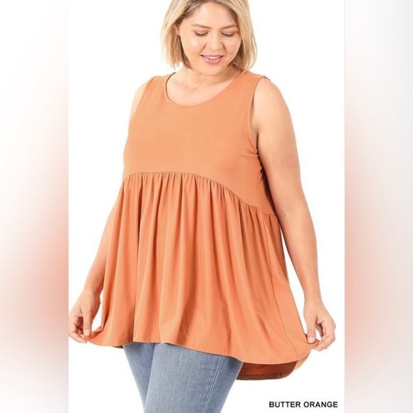Zenana Outfitters Tops - 674 ❤️ Butter Orange Plus Size Brushed Sleeveless Empire Waist Shirring Top